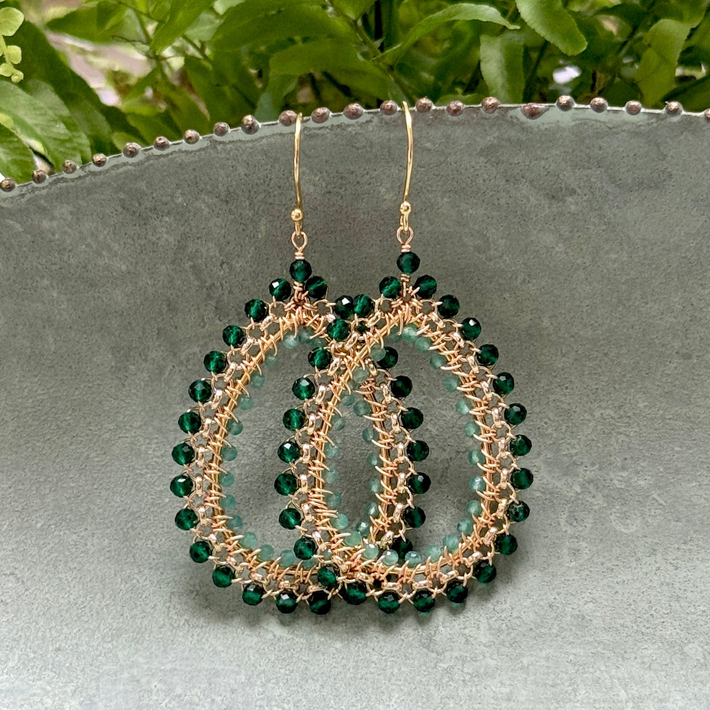 Emerald Green Jade Maxi Rolo Teardrop Beaded Earrings