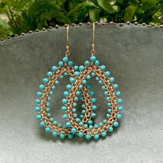 Turquoise Blue Maxi Rolo Teardrop Beaded Earrings