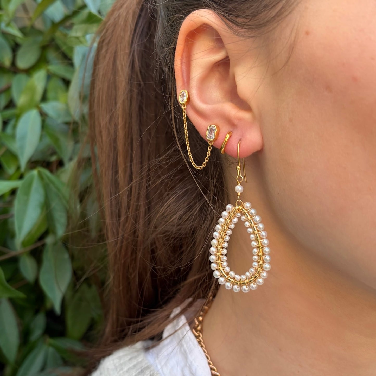 Freshwater Pearl Double Beaded Long Teardrop Earrings