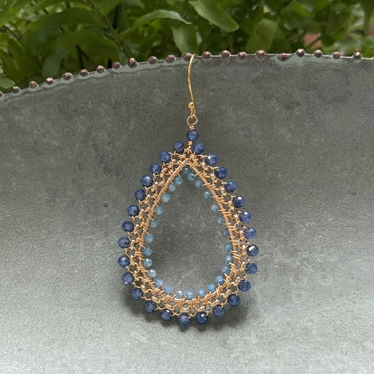 Royal Blue Azurite & Cornflower Kyanite Maxi Rolo Teardrop Beaded Earrings