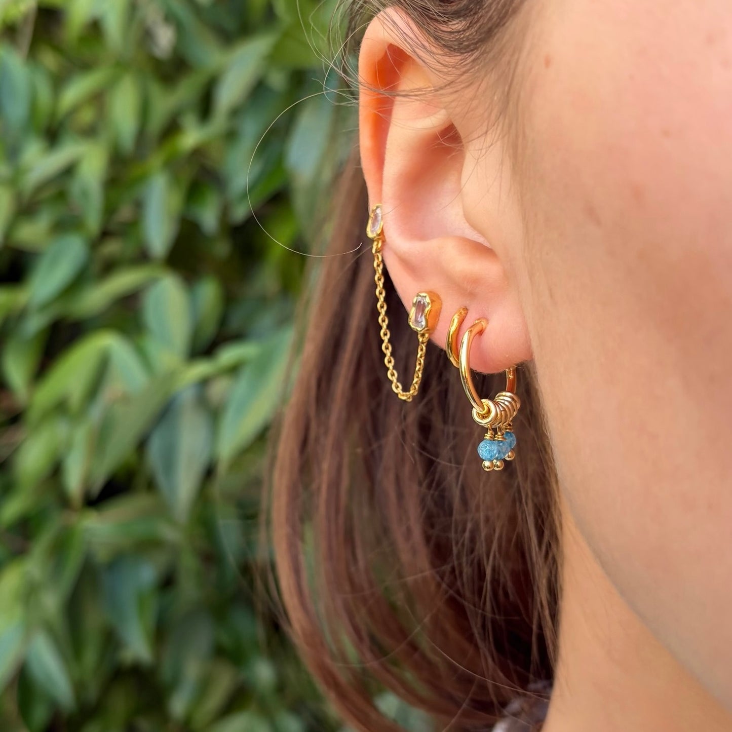 Dark Cornflower Blue Kyanite 3-Bead Mini Hoop Earrings