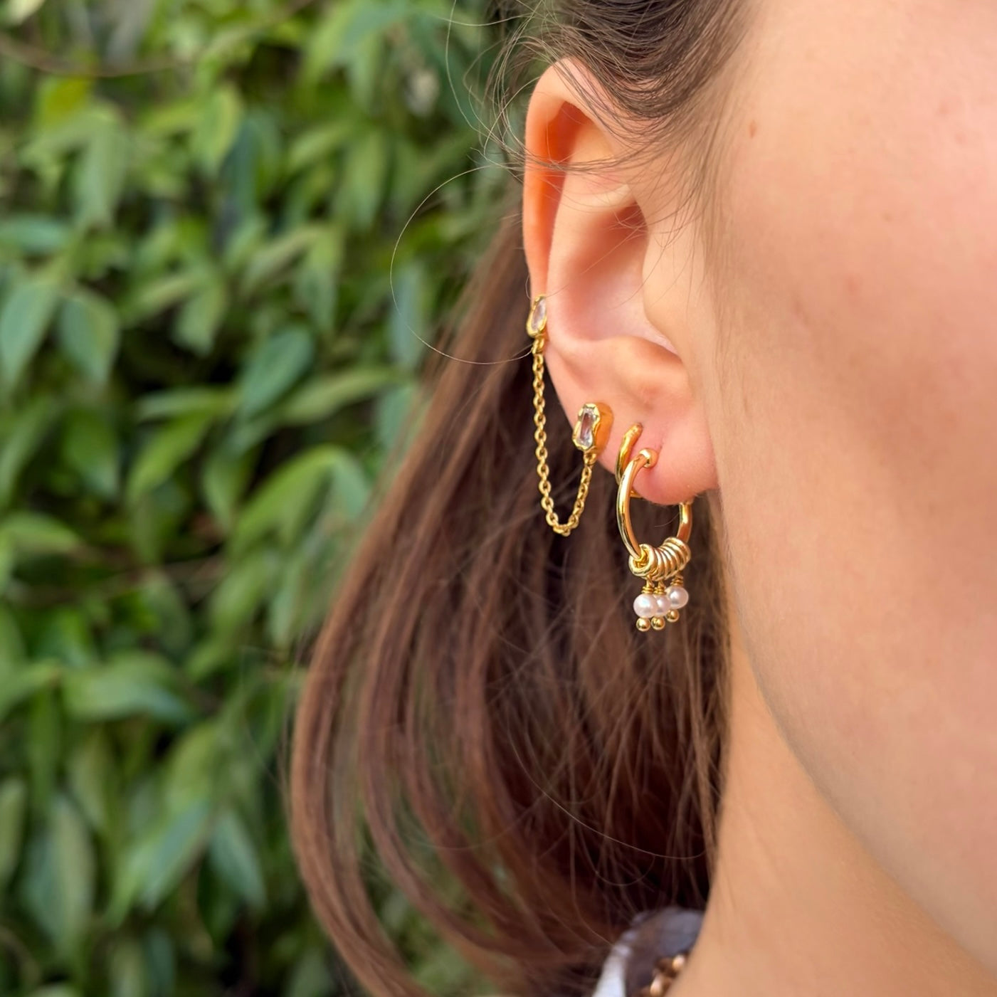 Freshwater Pearl 3-Bead Mini Hoop Earrings