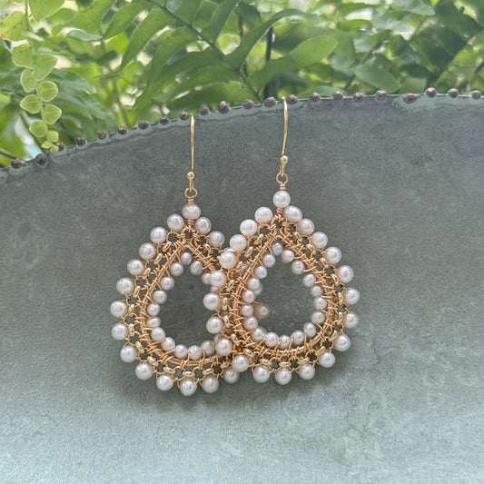 Freshwater Pearl Medium Rolo Teardrop Beaded Earrings