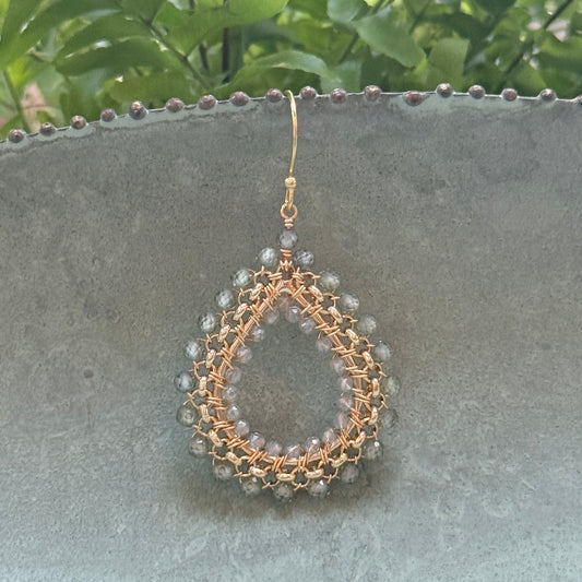 Sage Green Quartz & Crystal Medium Rolo Teardrop Beaded Earrings