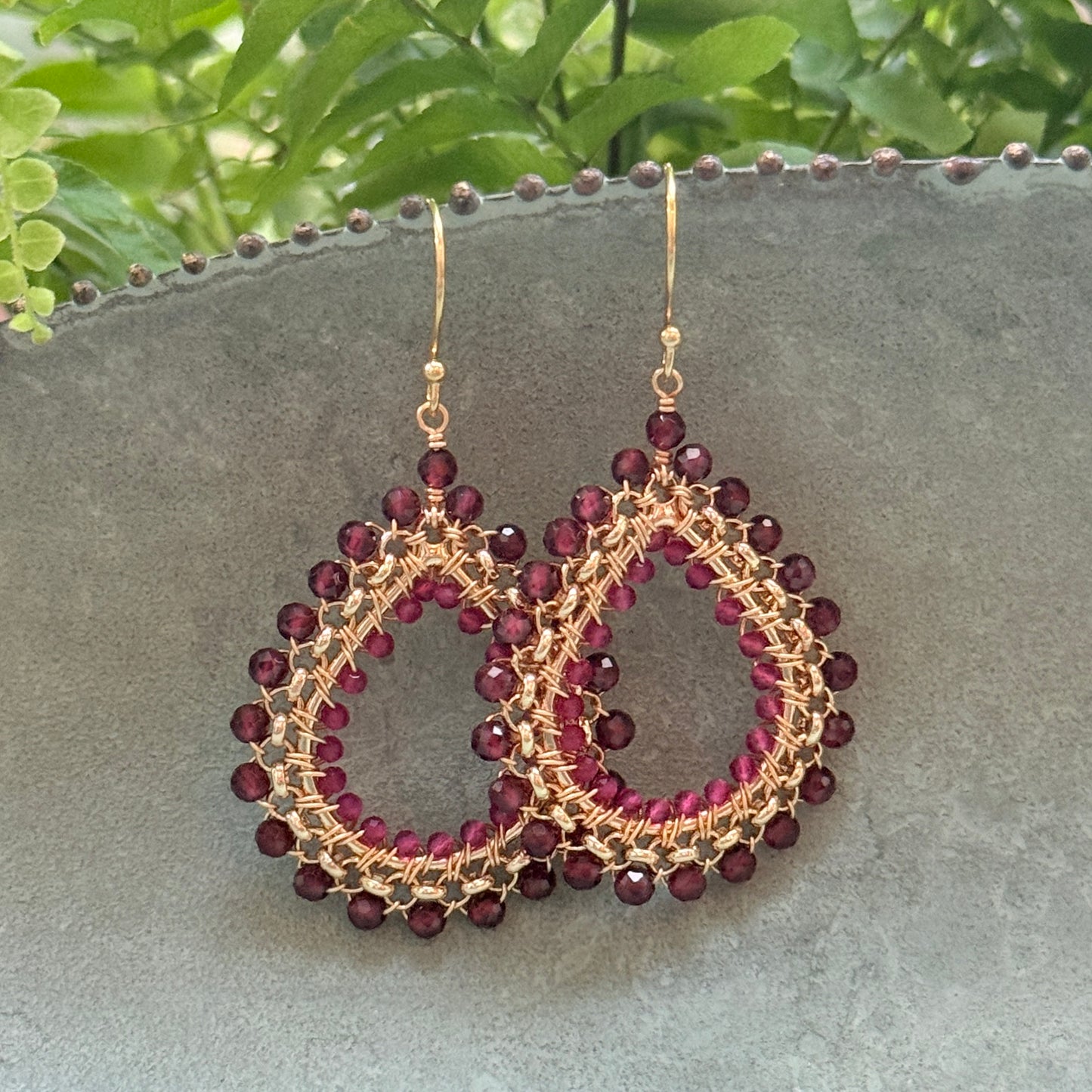 Burgundy & Fuchsia Pink Garnet Medium Rolo Teardrop Beaded Earrings