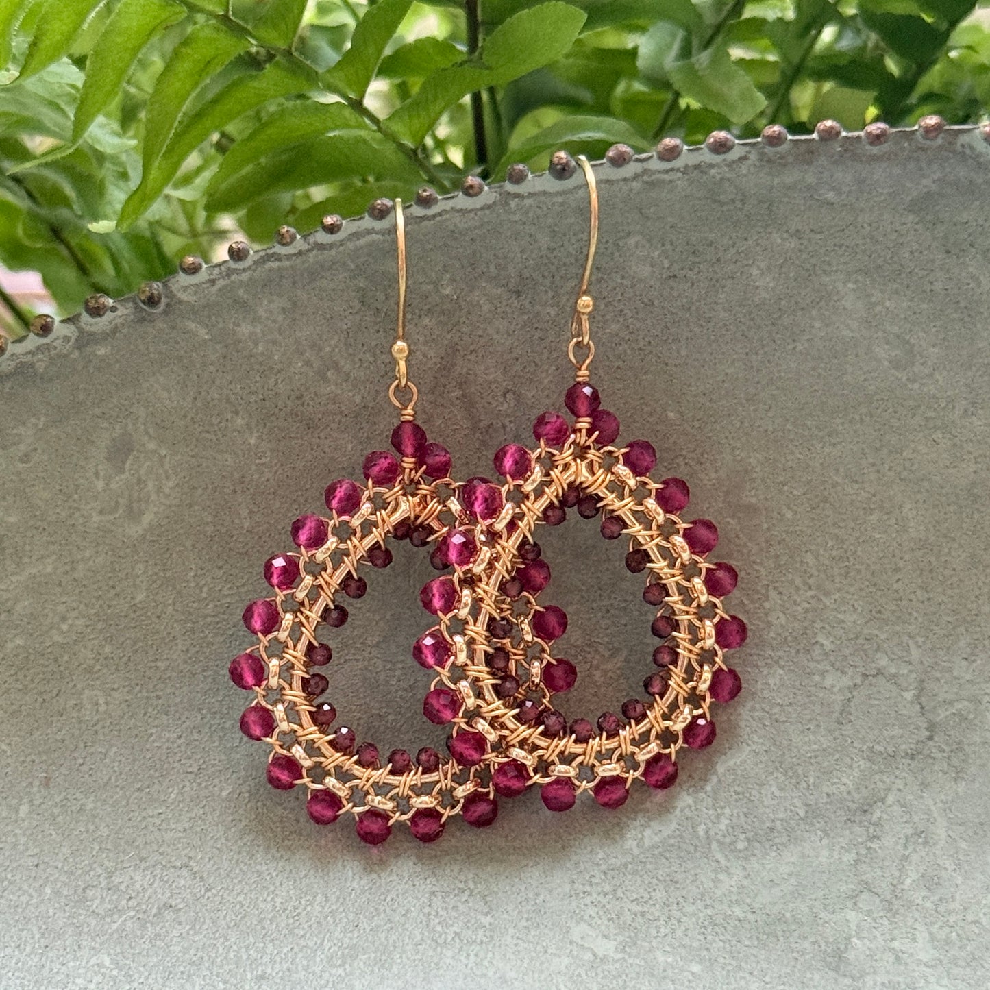 Fuchsia Pink & Burgundy Garnet Medium Rolo Teardrop Beaded Earrings