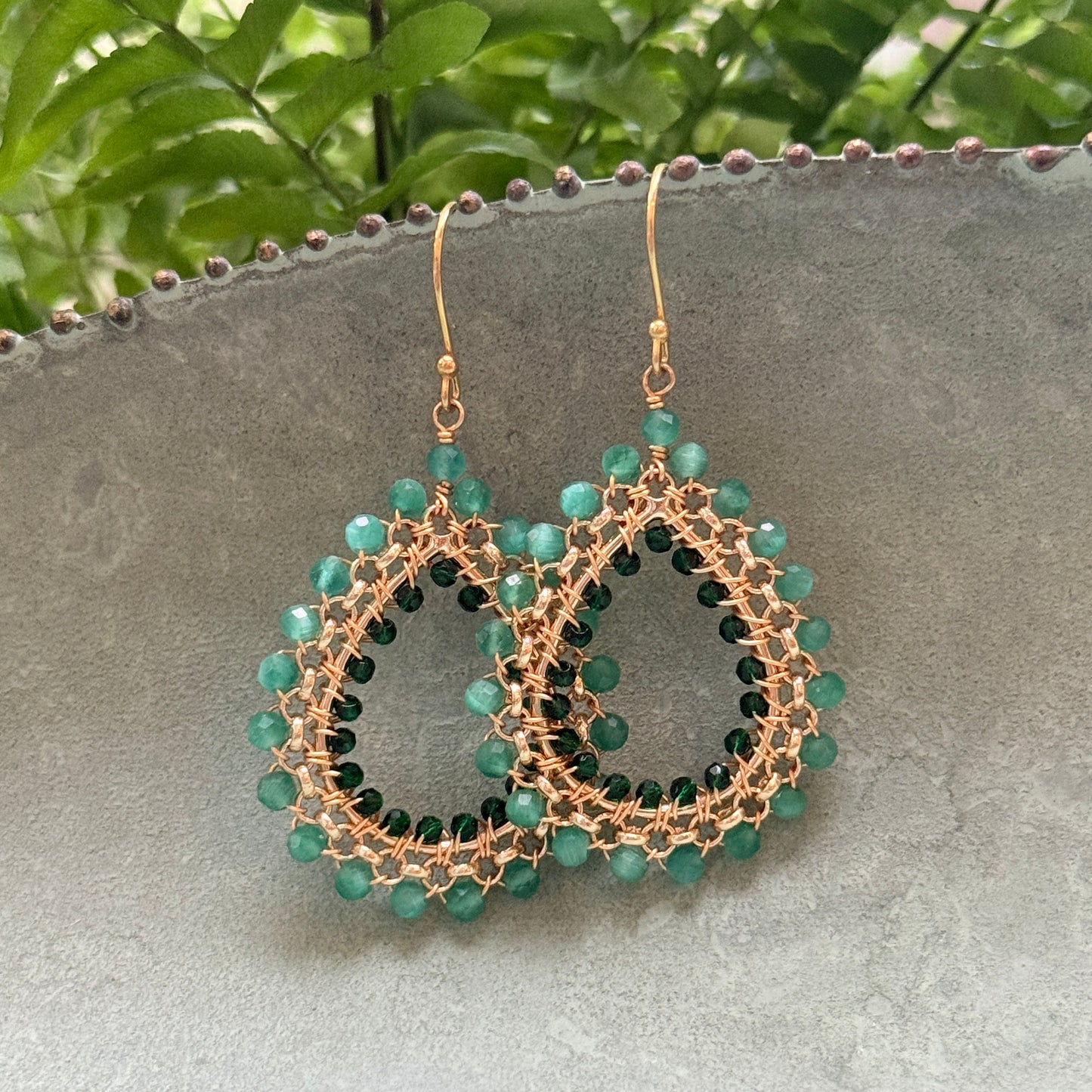 Mint Green Jade & Emerald Green Jade Medium Rolo Teardrop Beaded Earrings