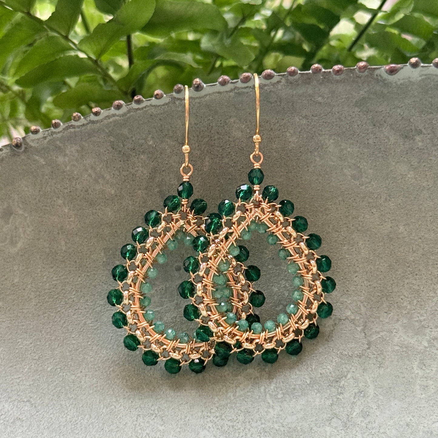 Emerald Green Jade & Mint Jade Medium Rolo Teardrop Beaded Earrings