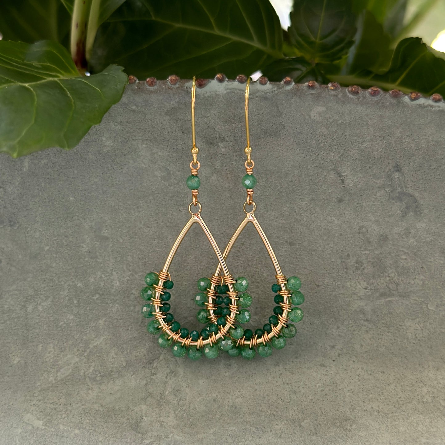Apple Green Jade & Emerald Jade 1/2 Teardrop Beaded Earrings