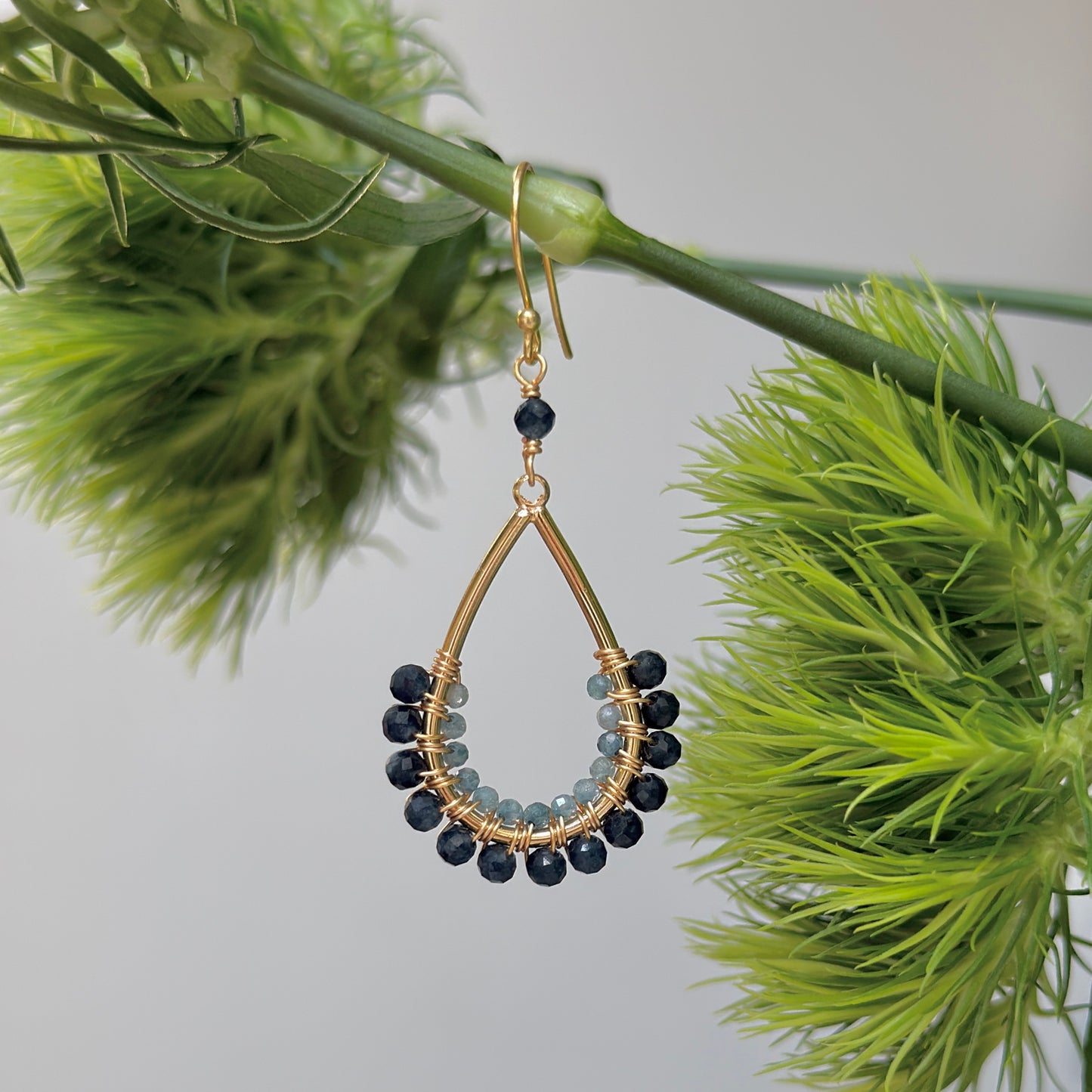 Dark Denim Blue Iolite & Pale Denim Azurite 1/2 Teardrop Beaded Earrings