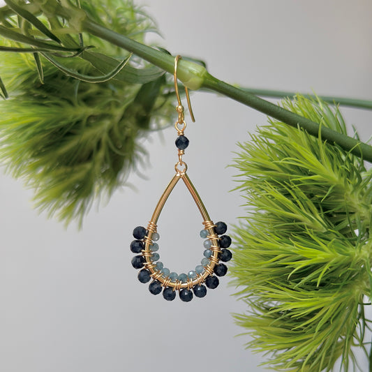 Dark Denim Blue Iolite & Pale Denim Azurite 1/2 Teardrop Beaded Earrings