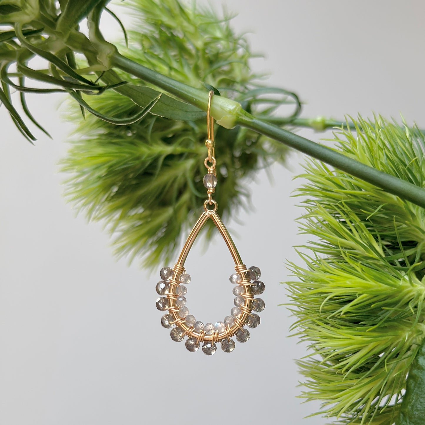 Taupe Agate & Grey Labradorite 1/2 Teardrop Beaded Earrings