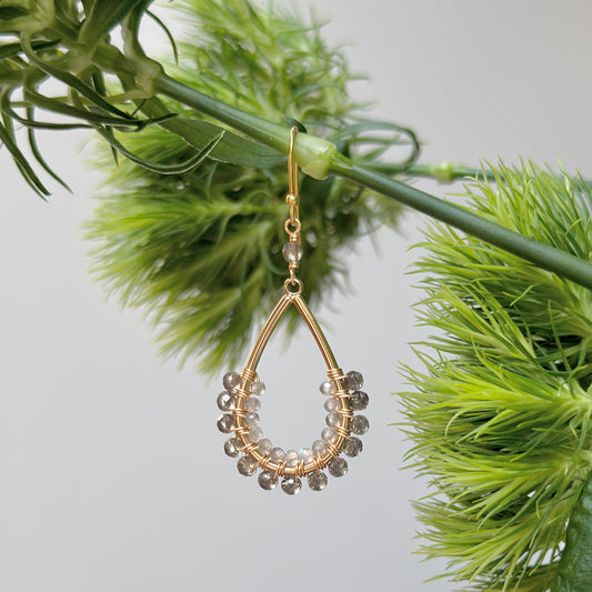 Taupe Agate & Grey Labradorite 1/2 Teardrop Beaded Earrings