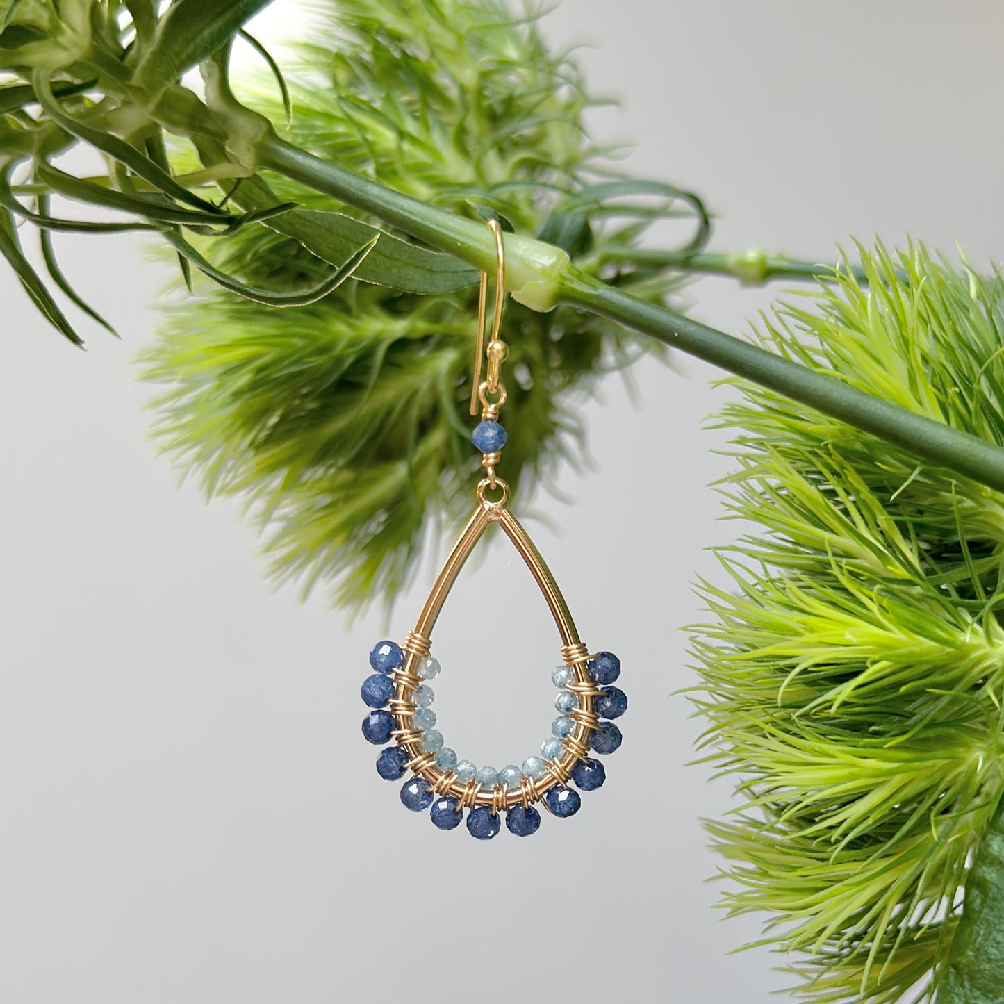Royal Blue Azurite + Dark Cornflower Blue Kyanite 1/2 Teardrop Beaded Earrings