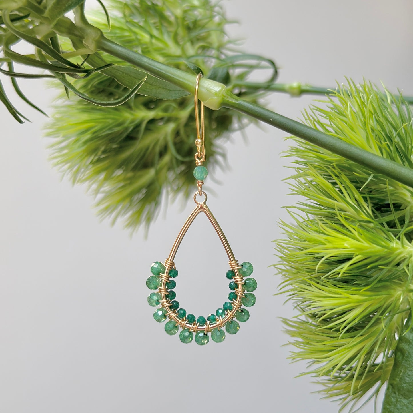 Apple Green Jade & Emerald Jade 1/2 Teardrop Beaded Earrings