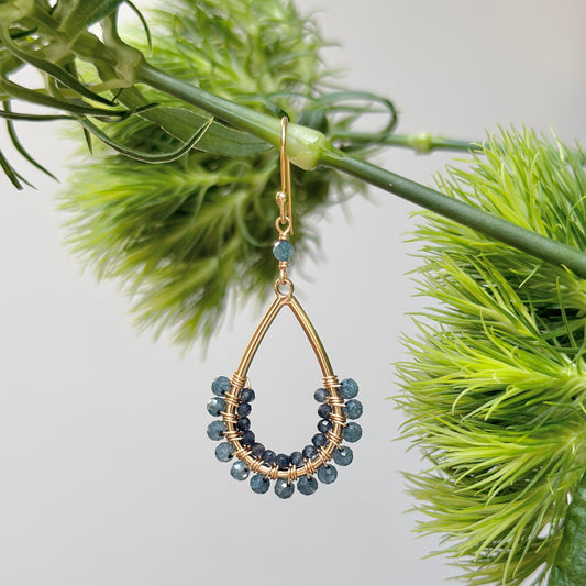 Pale Denim Azurite & Dark Denim Blue Iolite 1/2 Teardrop Beaded Earrings