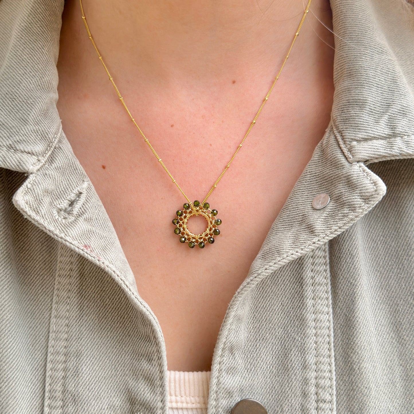 Olive Green Peridot Midi Rolo Pendant For Necklace Chain