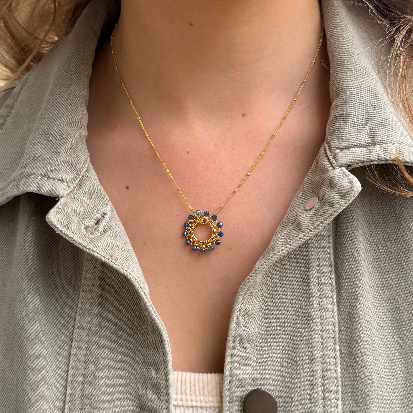 Airforce Blue Quartz Midi Rolo Pendant For Necklace Chain