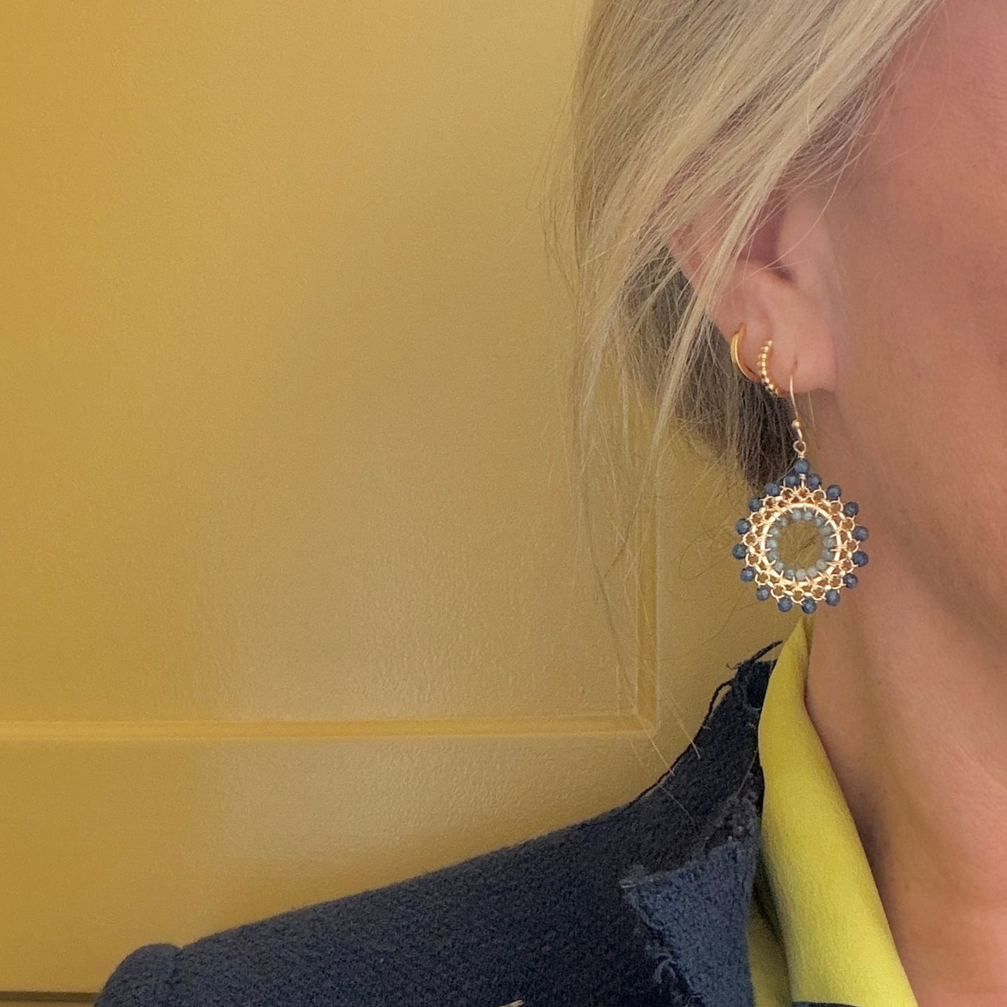Royal Blue Azurite & Cornflower Blue Kyanite Rolo Round Beaded Earrings