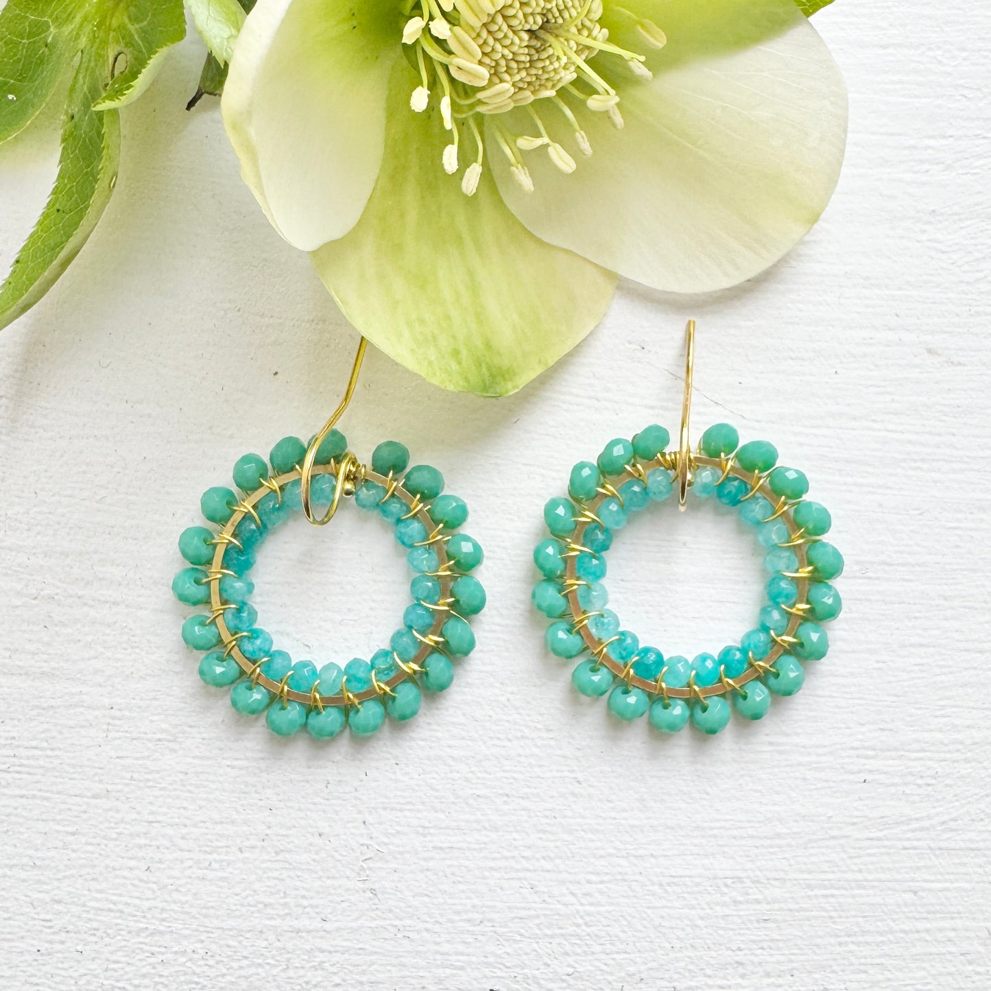 Seafoam Blue Crystal & Turquoise Agate Big Bead Double Round Earrings