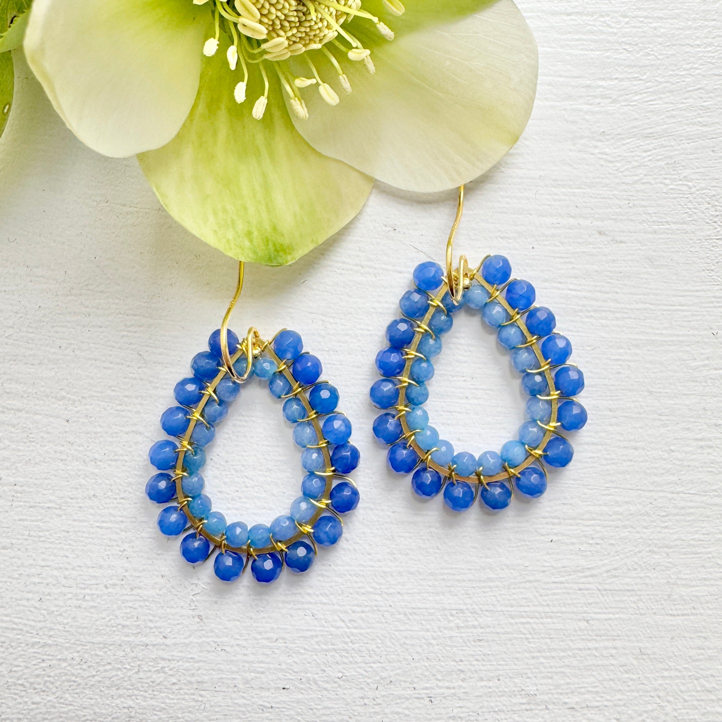 Royal Blue & Dark Cornflower Agate Big Bead Double Teardrop Earrings