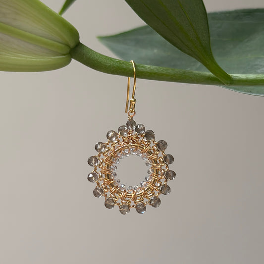 Taupe Agate & Crystal Rolo Round Beaded Earrings