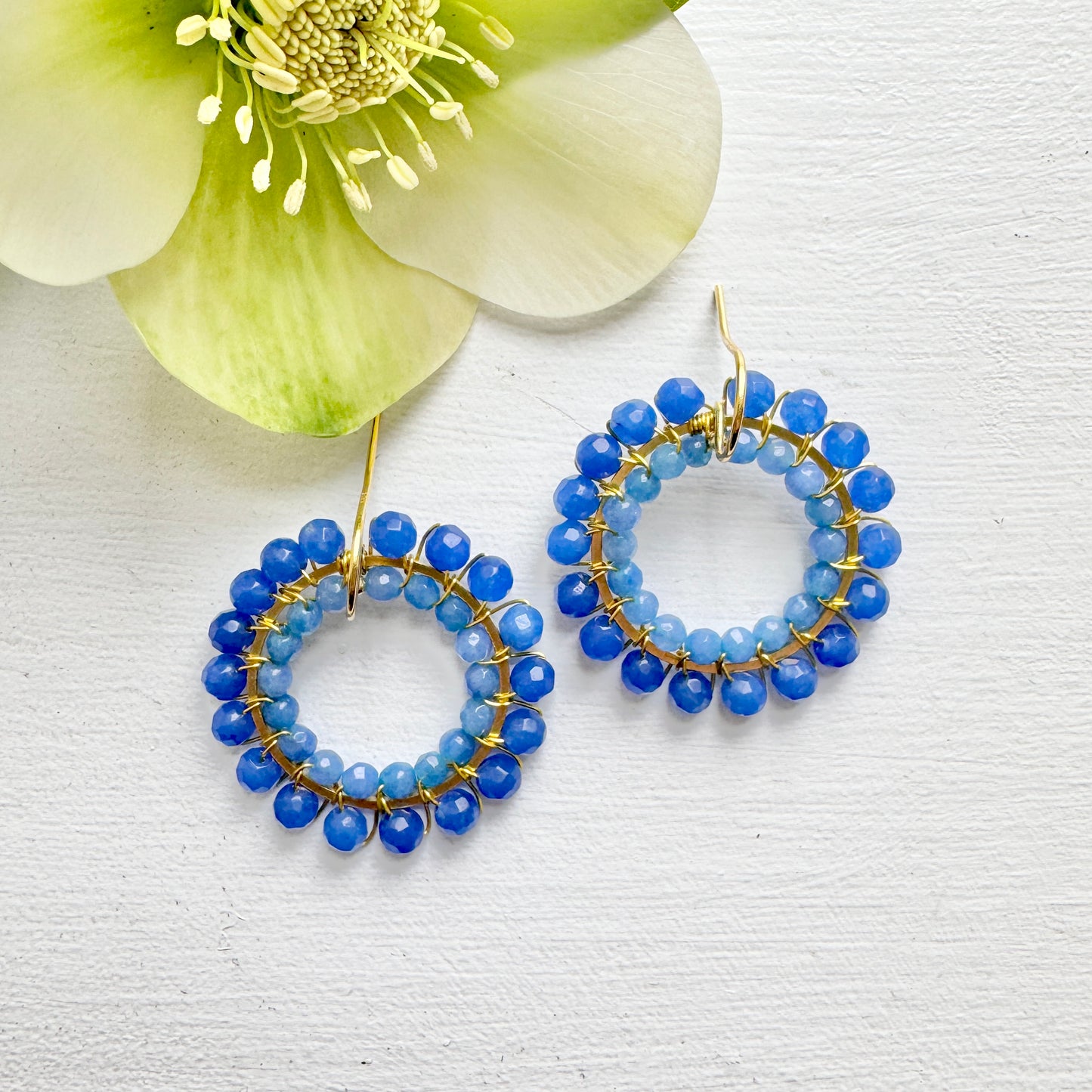 Royal Blue & Dark Cornflower Agate Big Bead Double Round Earrings