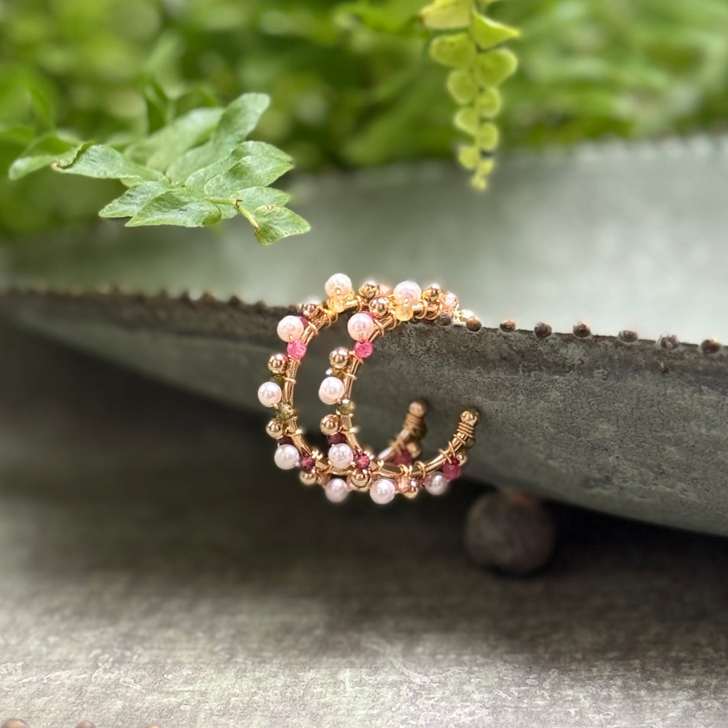 Pearl & Autumn Berry Mini Bobble Hoop Beaded Earrings