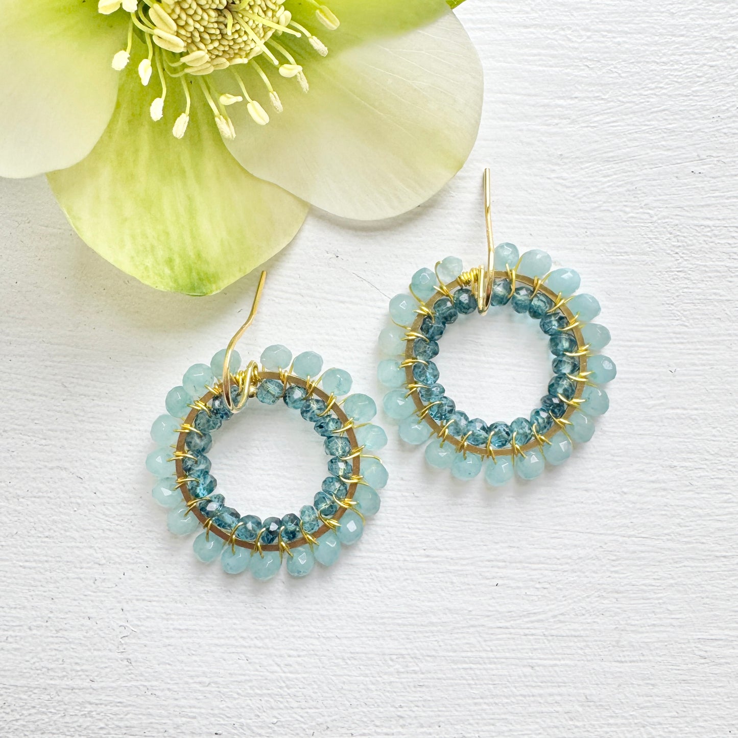 Powder Blue Agate & Slate Blue Crystal Big Bead Double Round Earrings