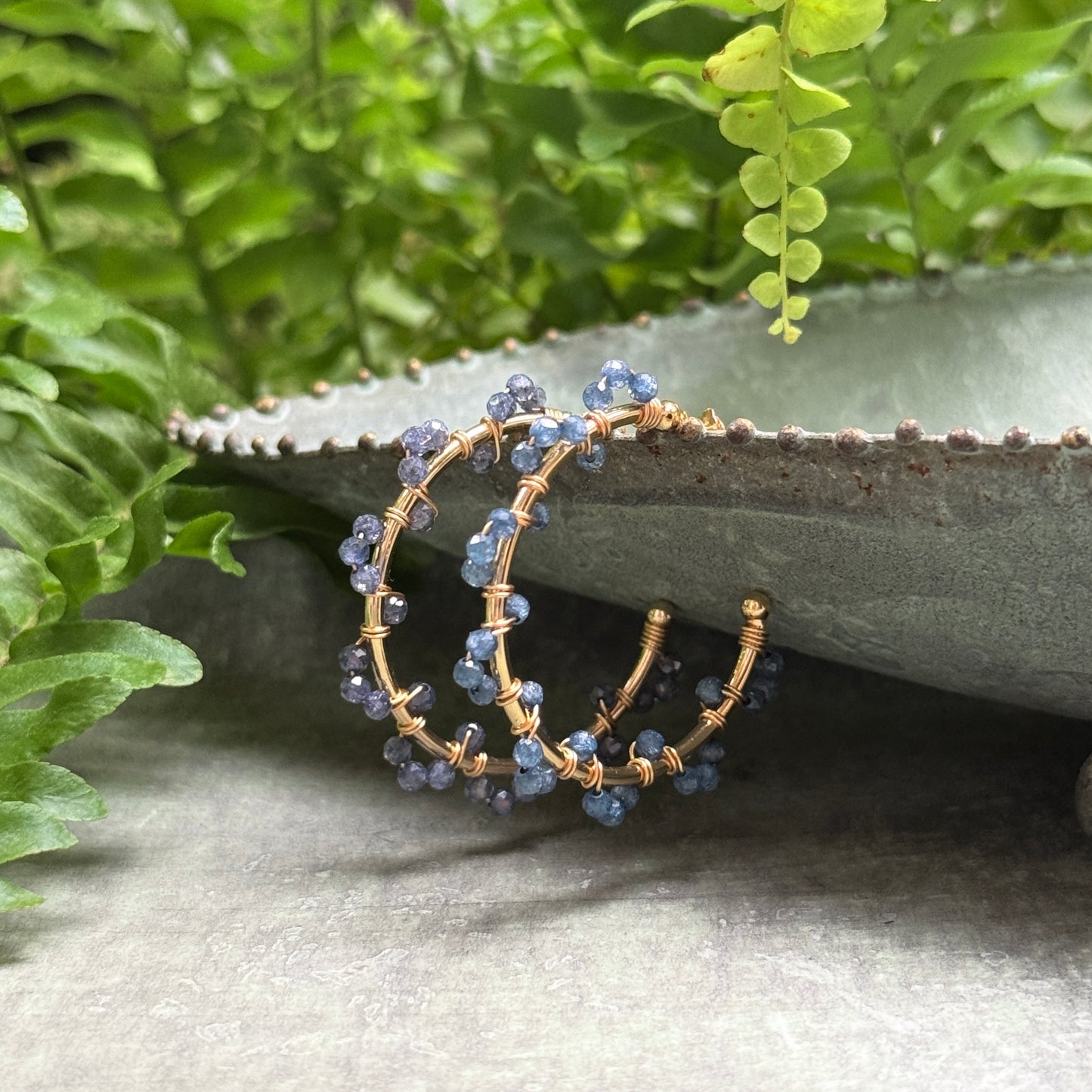Airforce Blue Quartz Swirl Midi Hoop Beaded Earrings