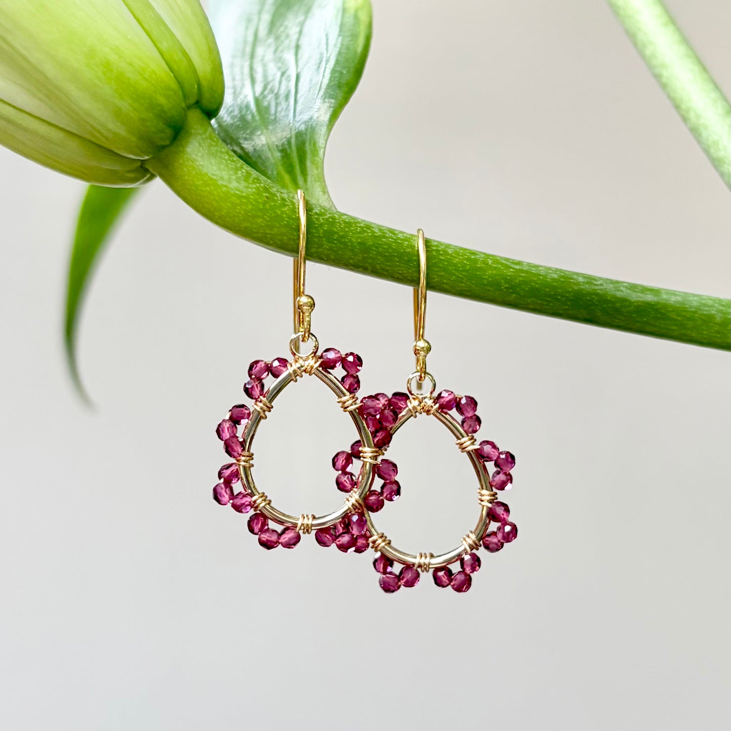 Fuchsia Pink Garnet Mini Swirl Teardrop Earrings