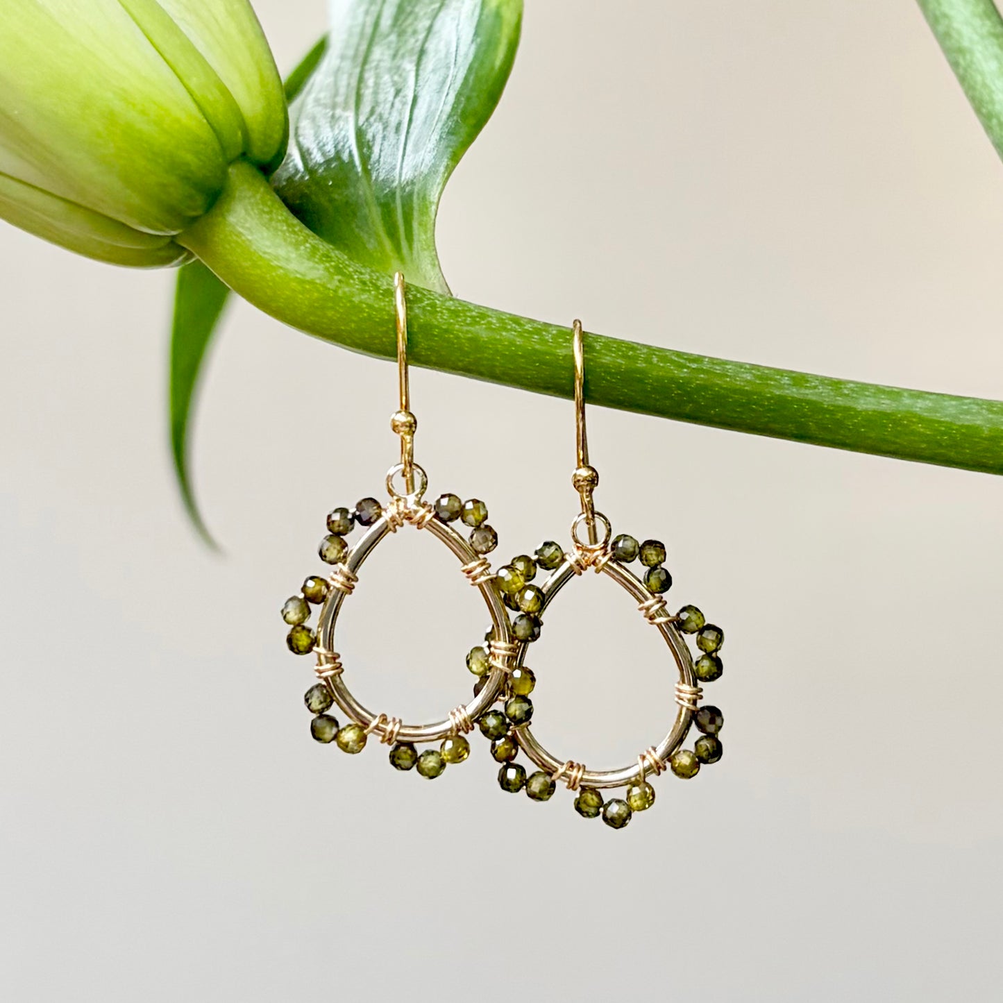 Olive Green Peridot Mini Swirl Teardrop Earrings