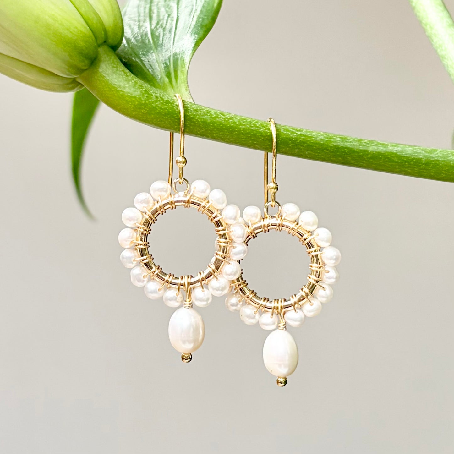 Freshwater Pearl Mini Round With Pearl Drop Beaded Earrings