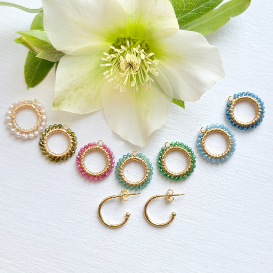Mini Hoop Earrings + Beaded Circle Charms