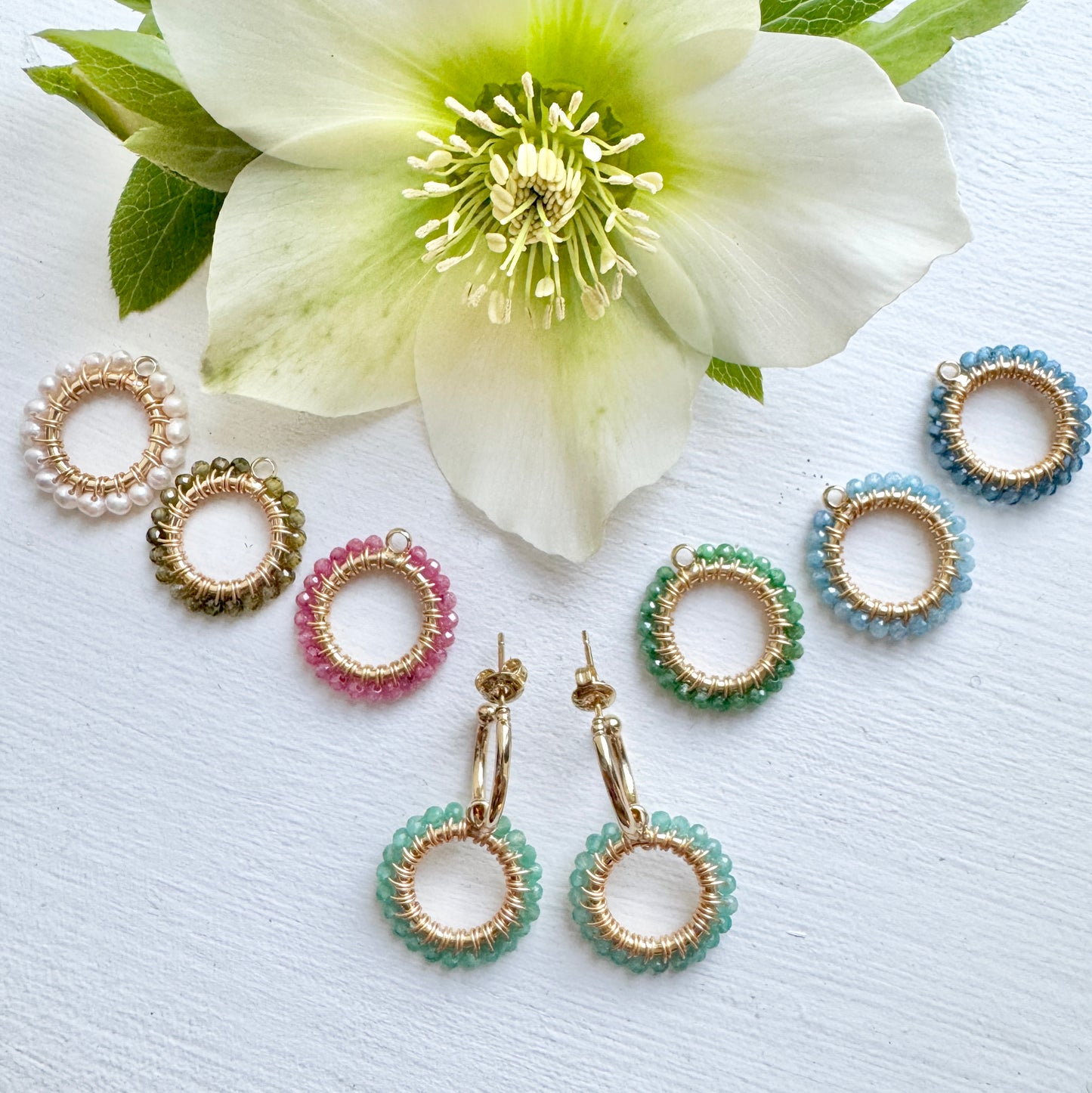 Mini Hoop Earrings + Beaded Circle Charms