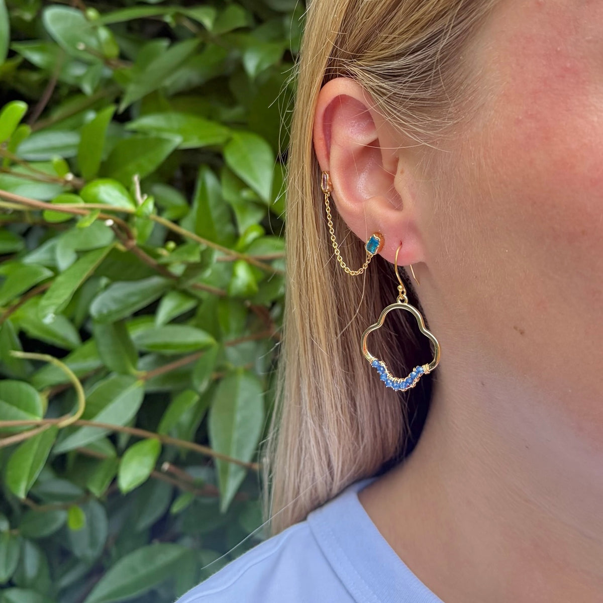 Royal Blue Azurite Mini Clover Earrings