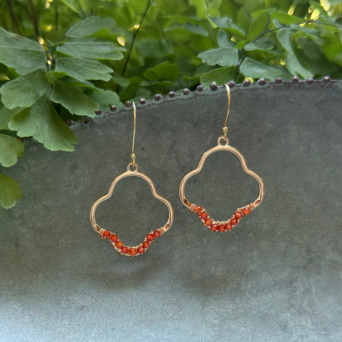 Orange Carnelian Mini Clover Earrings