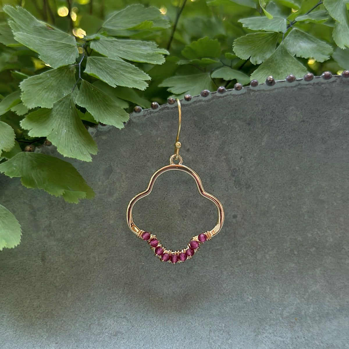 Fuchsia Pink Garnet Mini Clover Earrings