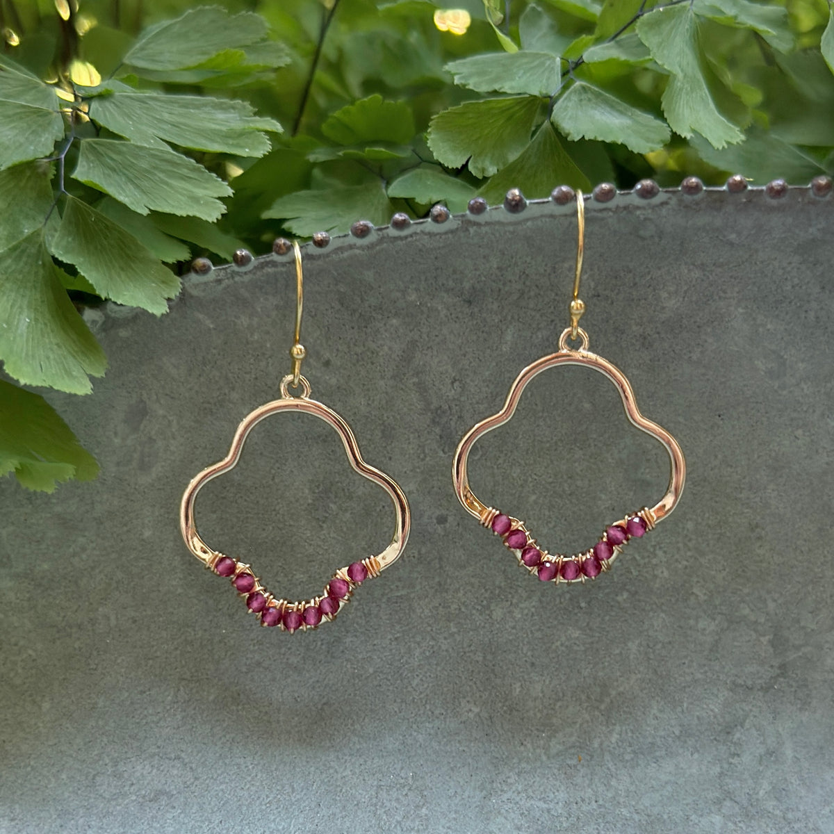 Fuchsia Pink Garnet Mini Clover Earrings