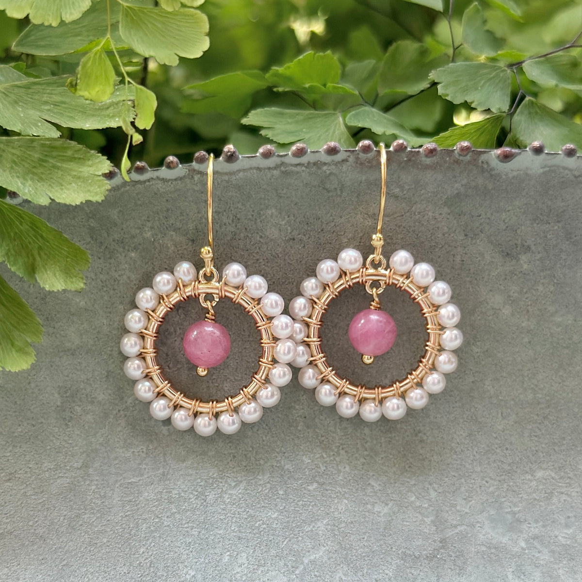 Freshwater Pearl Mini Round & Pink Agate Drop Beaded Earrings
