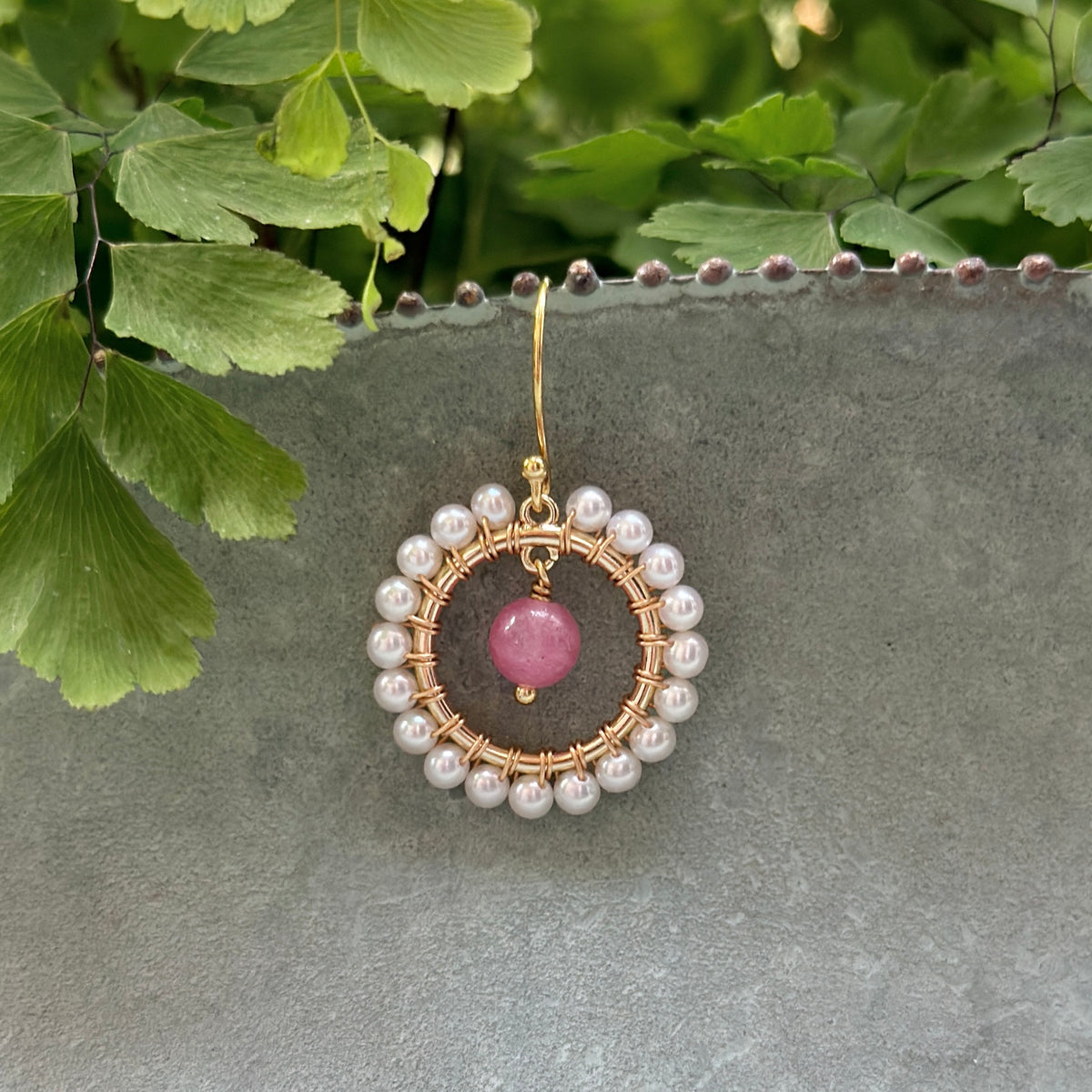 Freshwater Pearl Mini Round & Pink Agate Drop Beaded Earrings