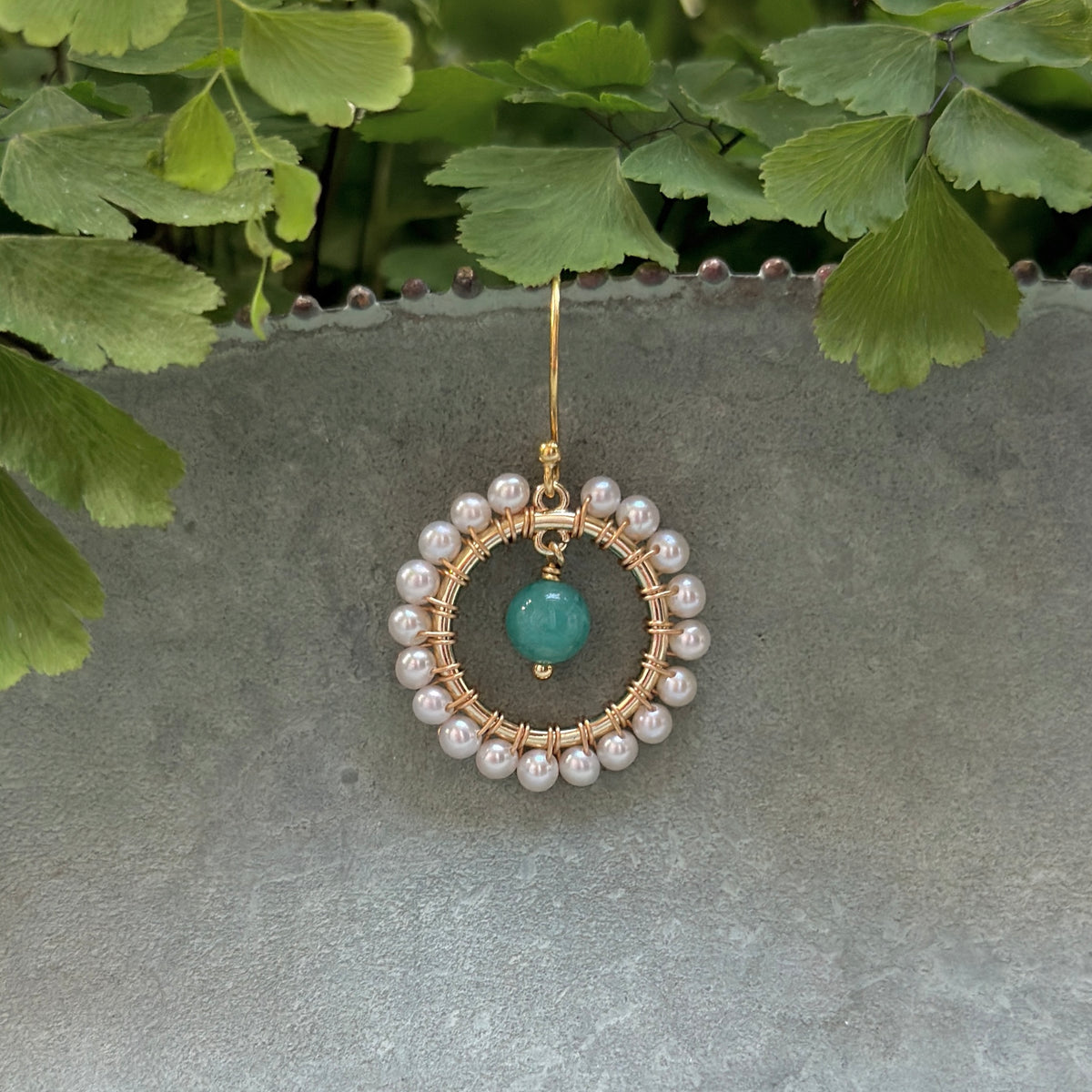 Freshwater Pearl Mini Round & Ocean Agate Drop Beaded Earrings