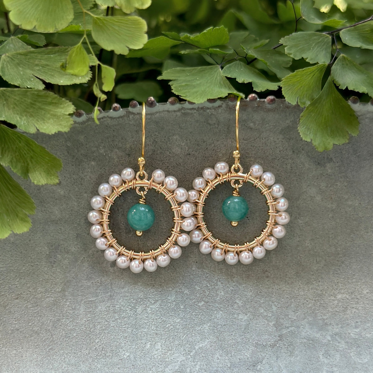 Freshwater Pearl Mini Round & Ocean Agate Drop Beaded Earrings