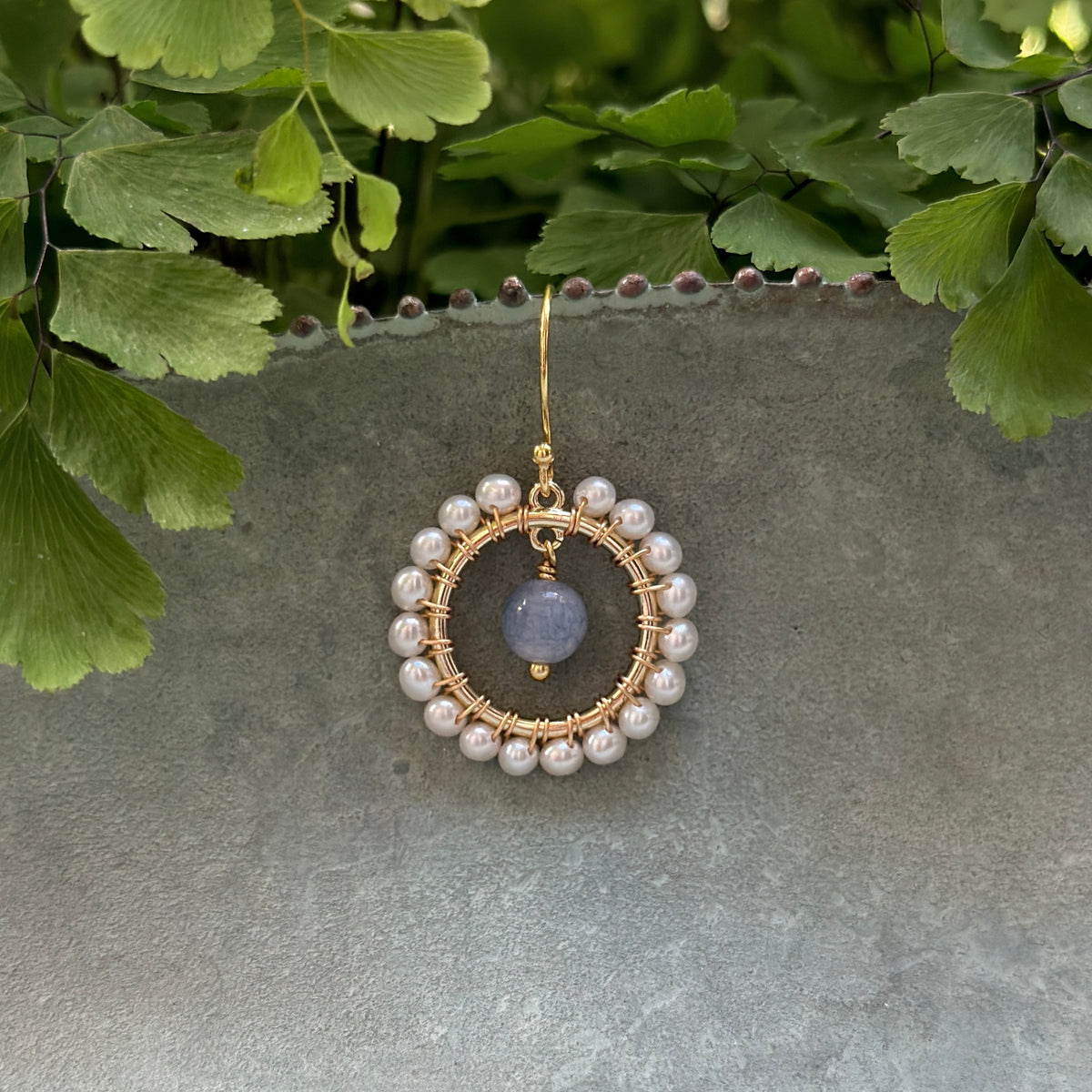Freshwater Pearl Mini Round & Periwinkle Agate Drop Beaded Earrings