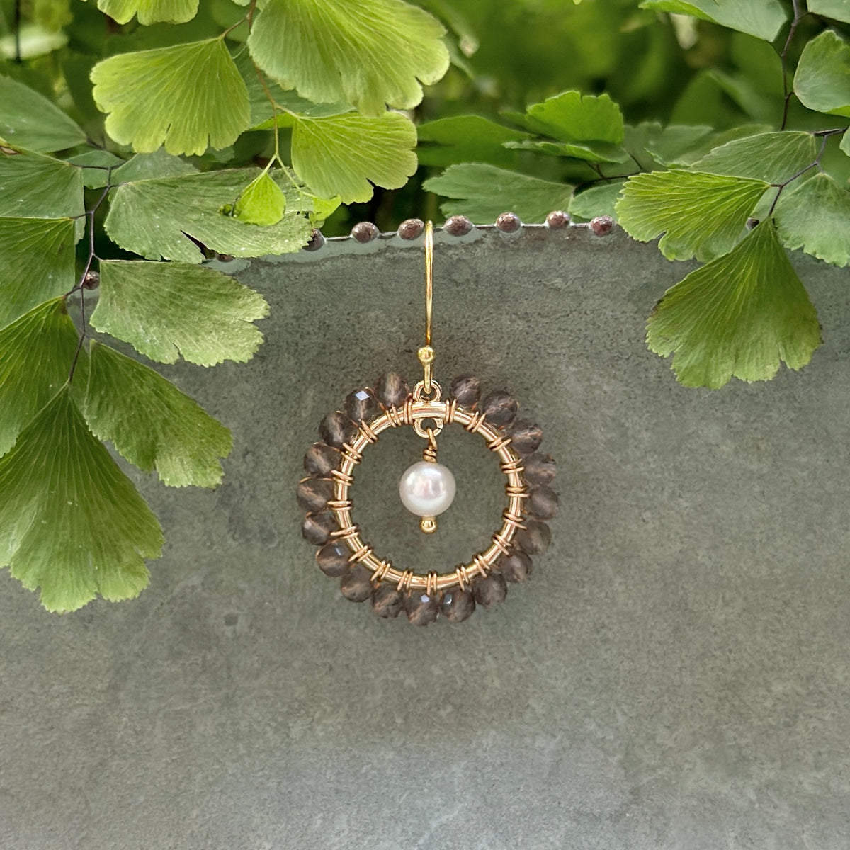 Taupe Agate Mini Round & Freshwater Pearl Drop Beaded Earrings