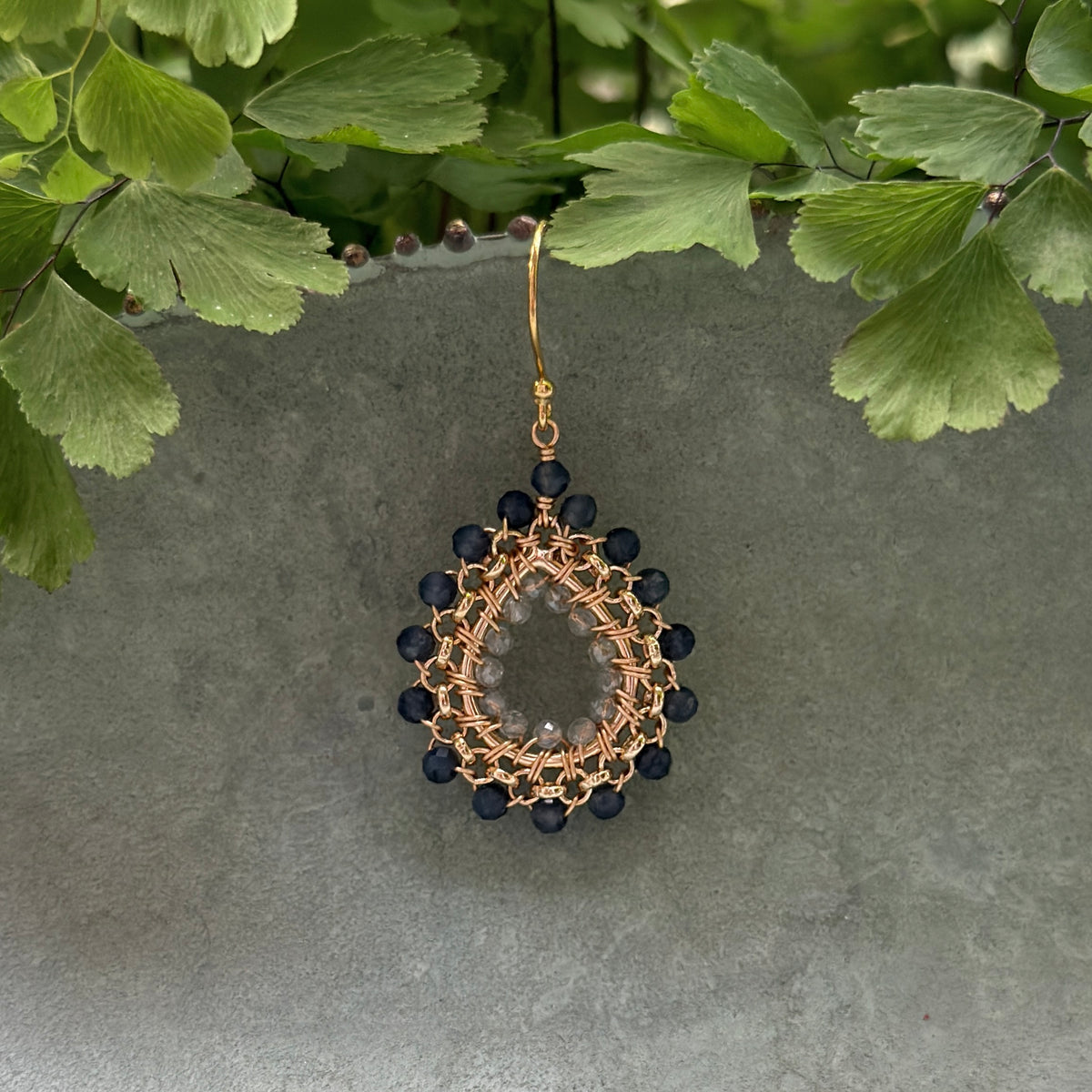 Denim Iolite & Crystal Mini Rolo Teardrop Beaded Earrings