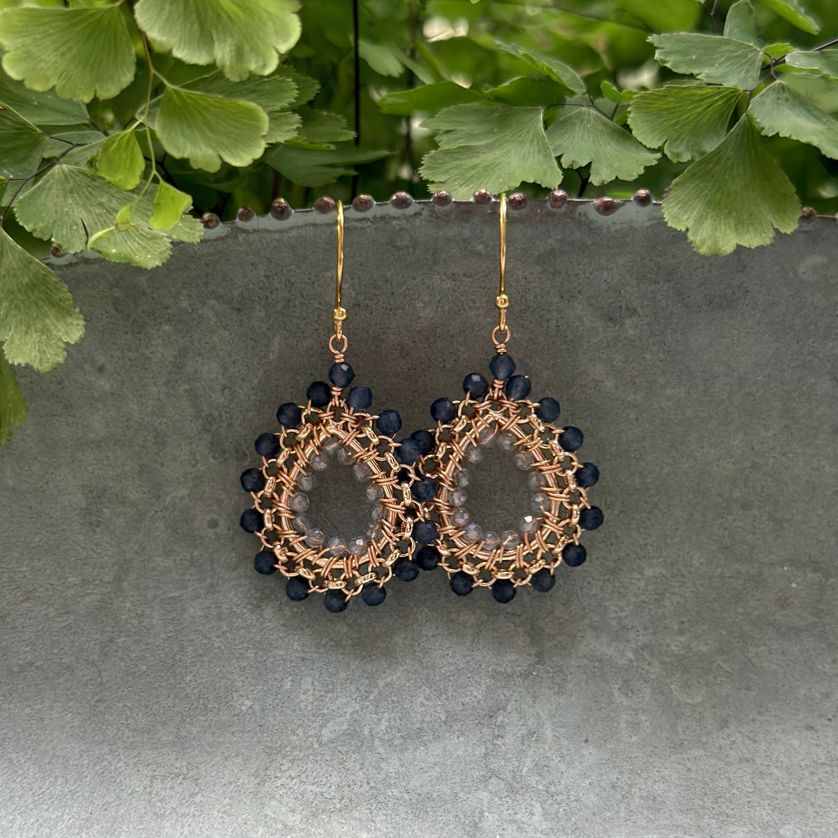 Denim Iolite & Crystal Mini Rolo Teardrop Beaded Earrings