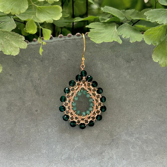 Emerald & Mint Jade Mini Rolo Teardrop Beaded Earrings