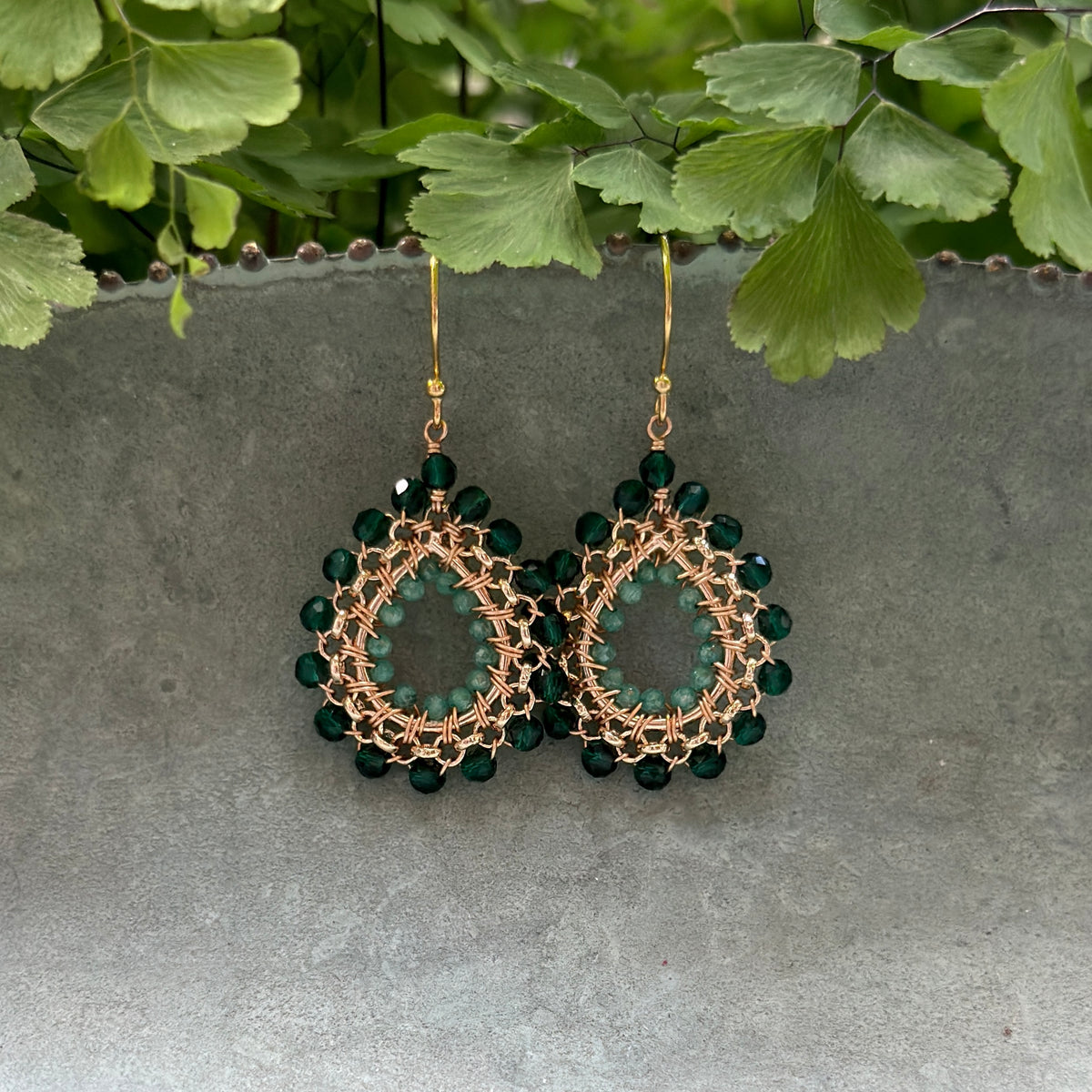 Emerald & Mint Jade Mini Rolo Teardrop Beaded Earrings