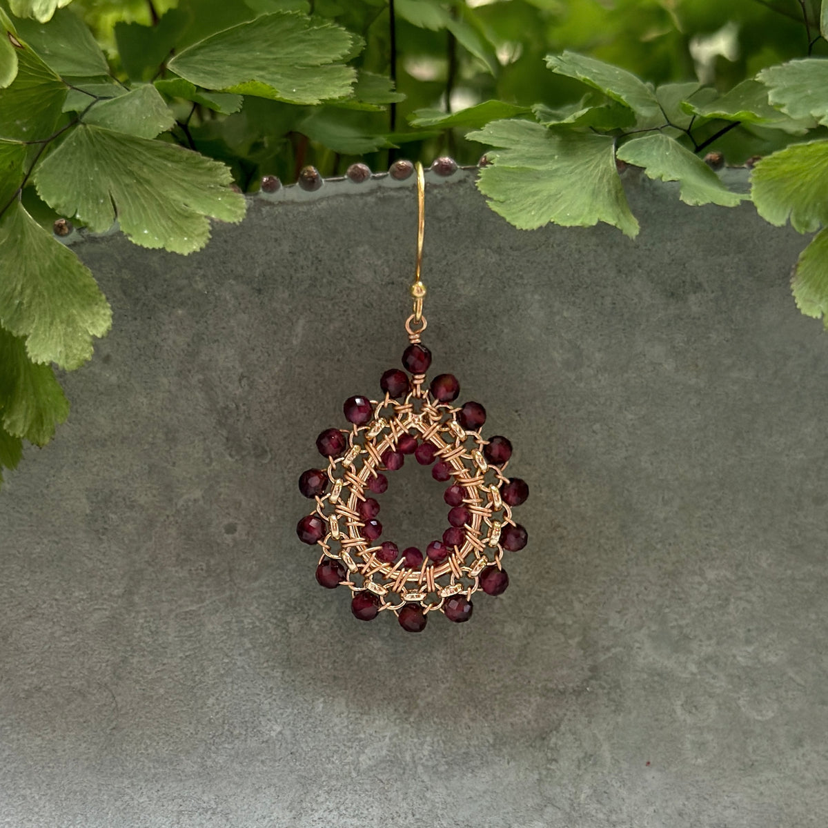 Burgundy & Fuchsia Pink Garnet Mini Rolo Teardrop Beaded Earrings